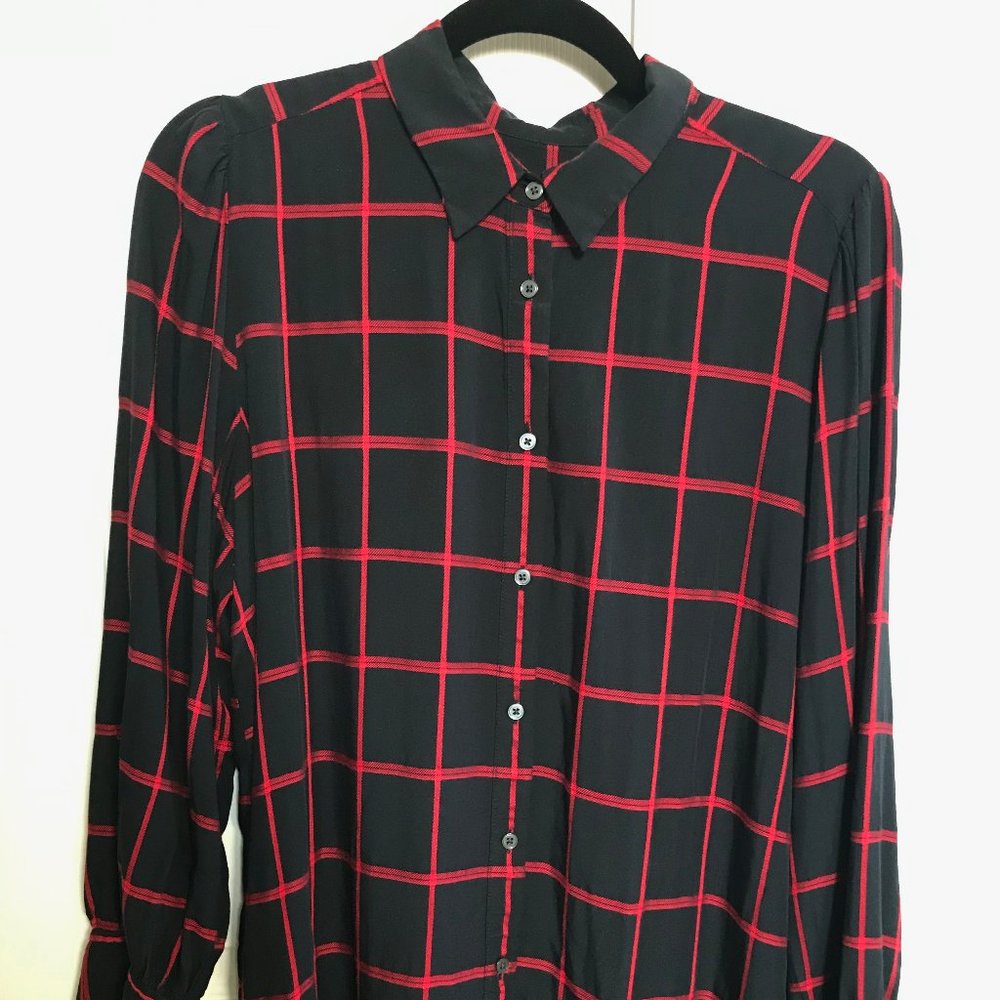 LOFT Black Red Plaid Blouse Long Sleeve L